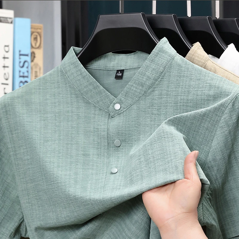 Home And Textiles - Summer Stand Collar Half Button Mens