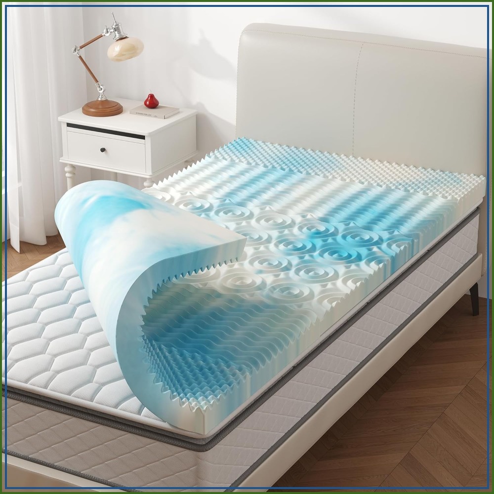 Memory Foam Topper - 2 Inch 5-Zone Cooling Gel Memory