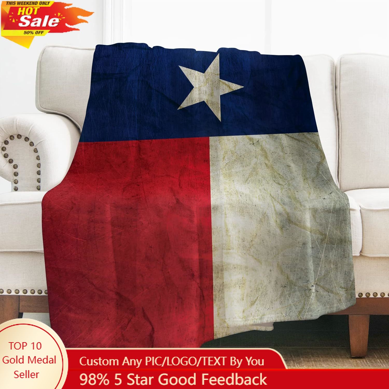 Home And Textiles - Levens Texas Flag Throw Blanket Gifts